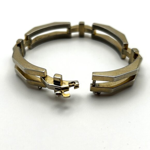 Vintage Geometric Link Bracelet Gold Tone Modernist Retro 7.5in - Picture 10 of 14